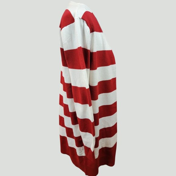 Red & White Striped Open-Front Cardigan | OSFM | Game Day Apparel - Picture 3 of 8